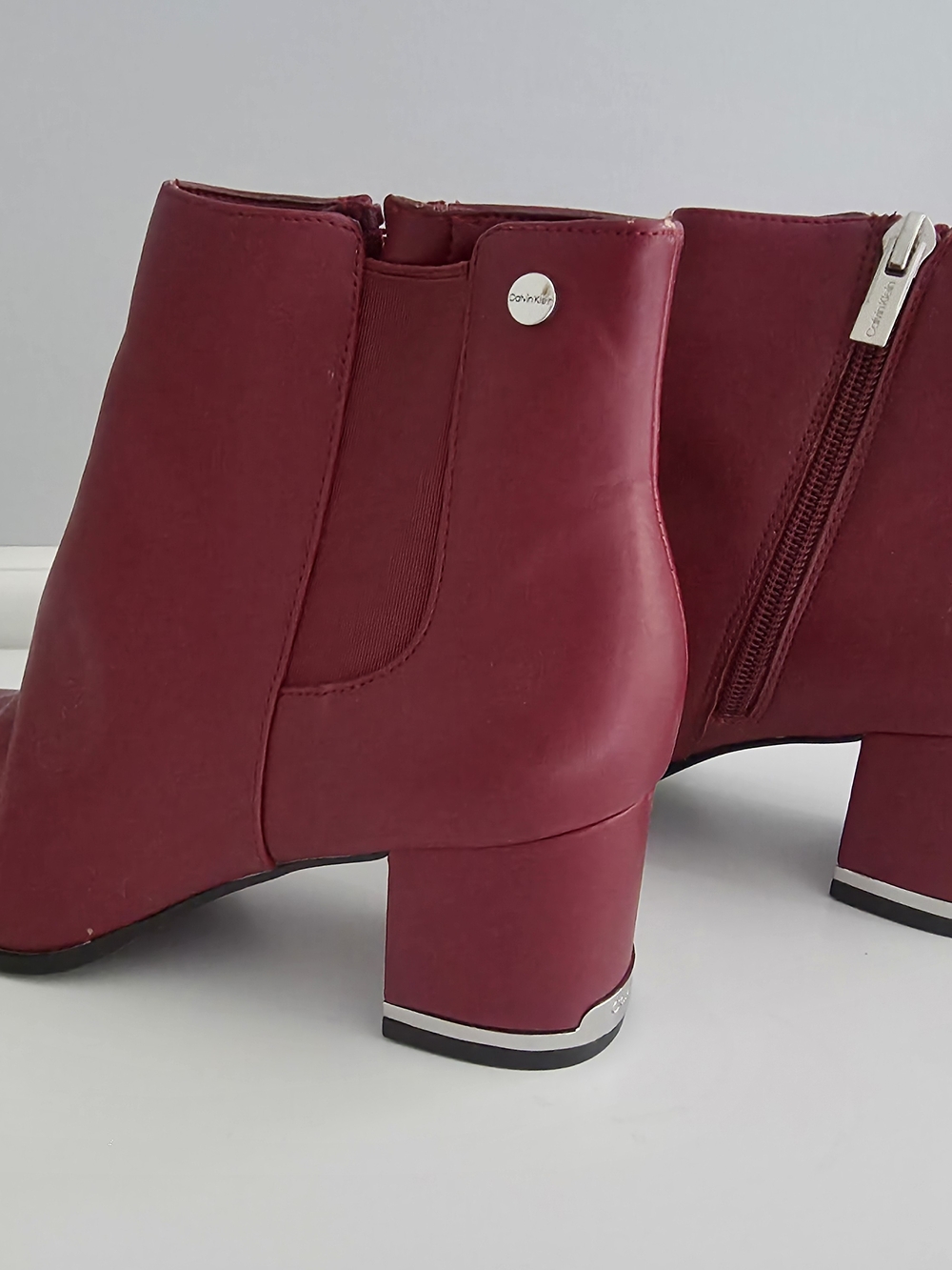 Calvin Klein Wine Red Ankle Booties with Block Heel